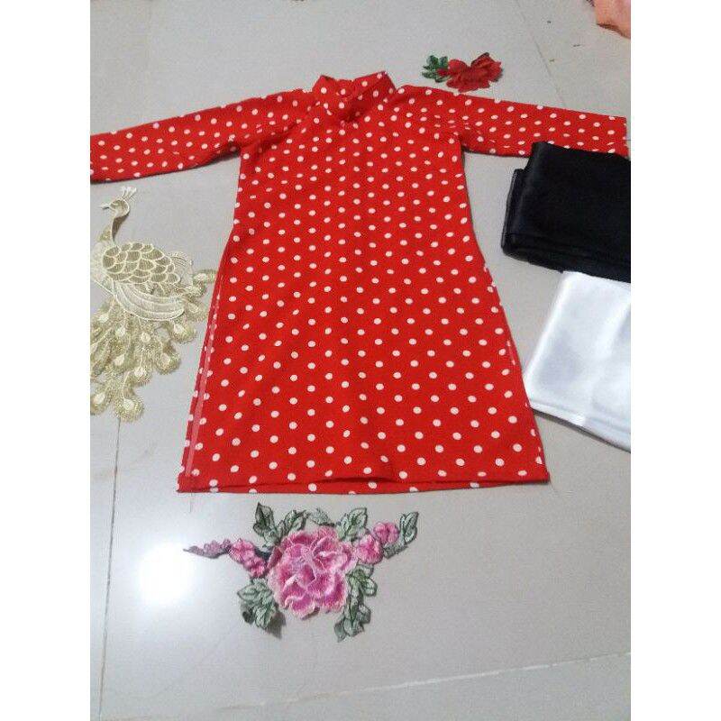 Set áo dài chấm bi đỏ