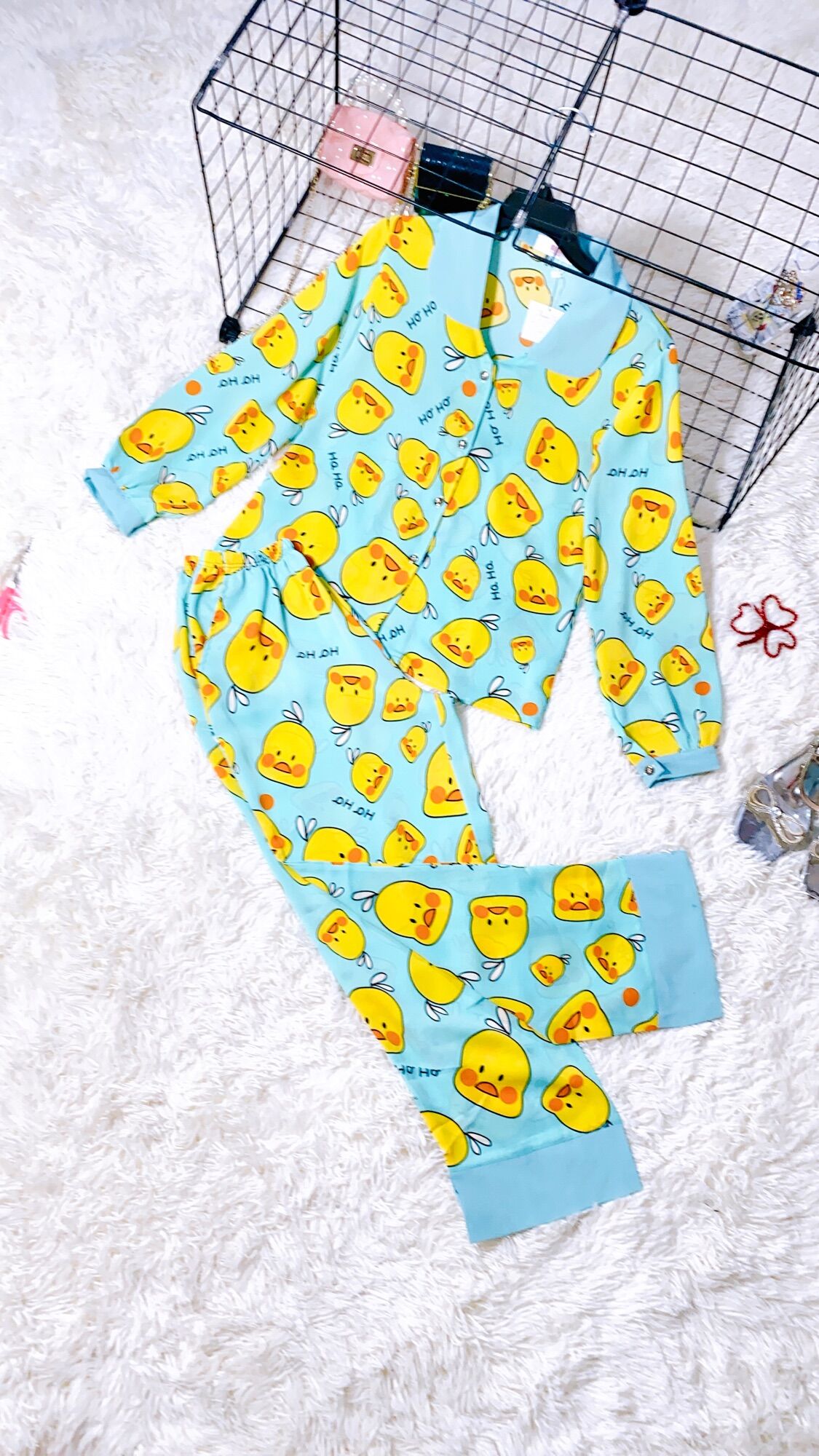 Bộ Lụa Mango Pyjama Vịt Ú Tay Dài Quần Dài dưới 58kg