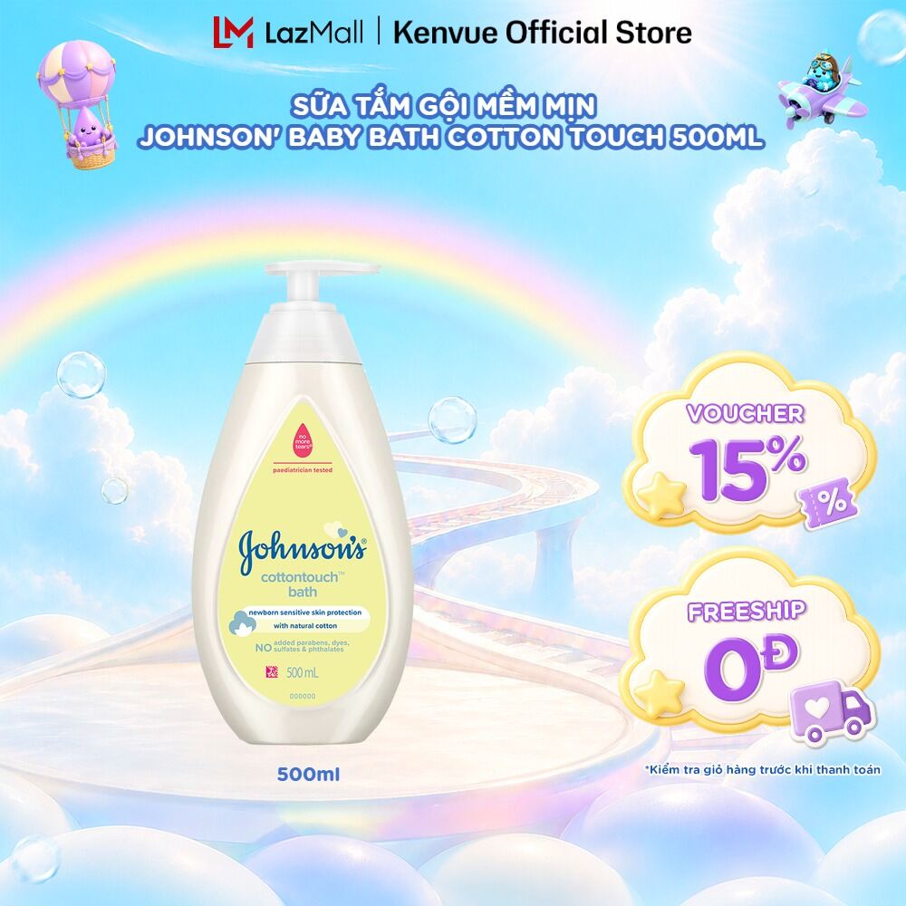 Sữa tắm gội toàn thân mềm mịn Johnsons Cottontouch Top-To-Toe Bath 500ml