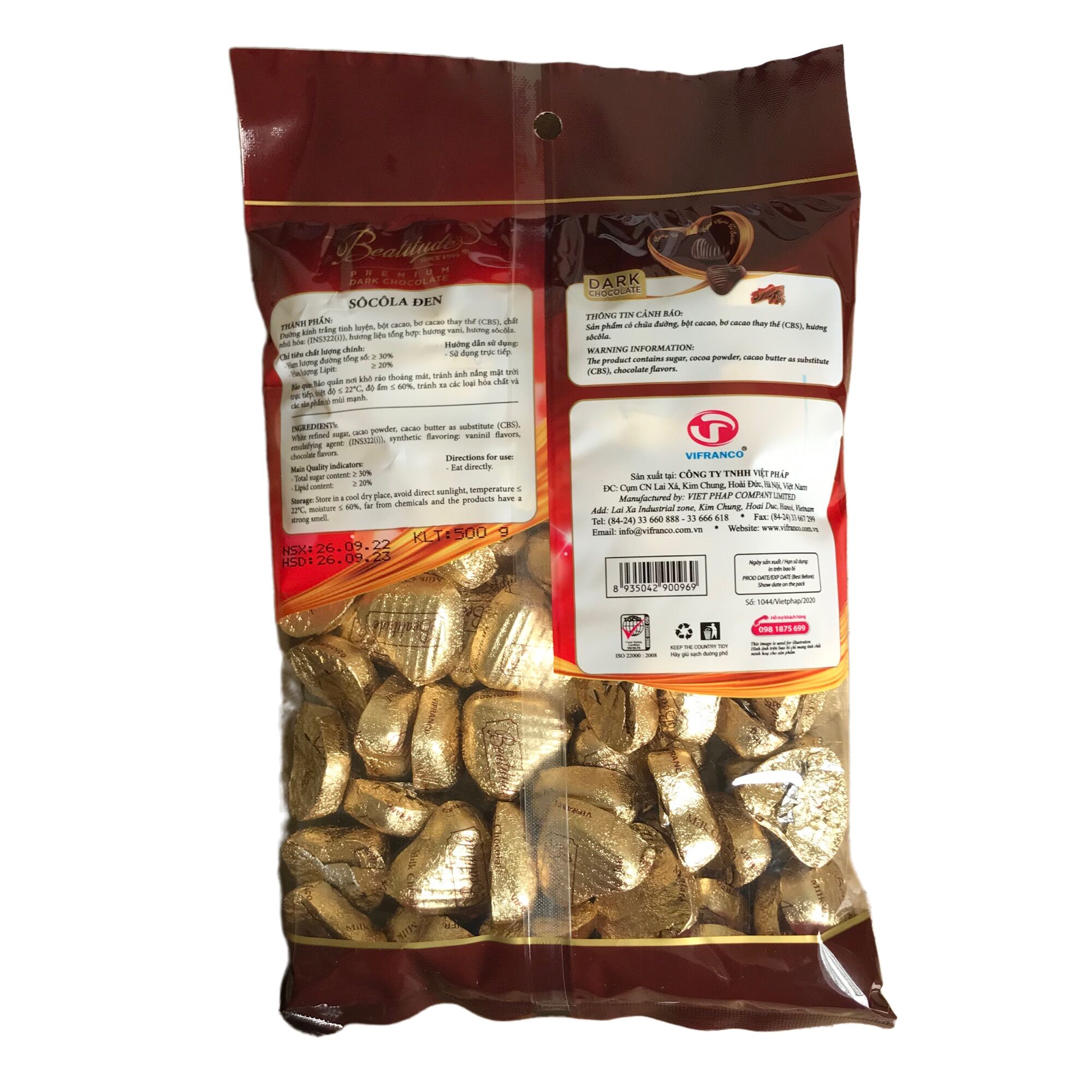 Socola Beatitude Viên Tim Vàng Túi 500g (75 Viên)
