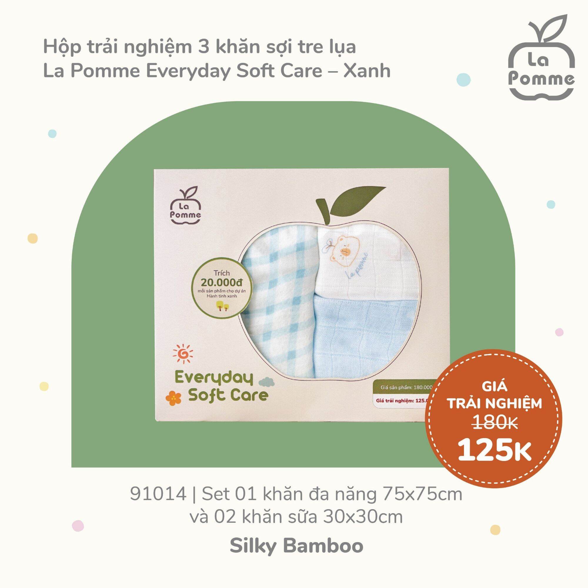 Khăn sữa sợi tre lụa Lapomme 30x30 cm