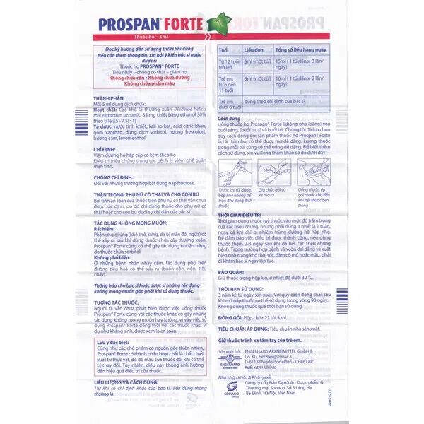 Siro ho Prospan Forte, viêm phế quản chai 100ml