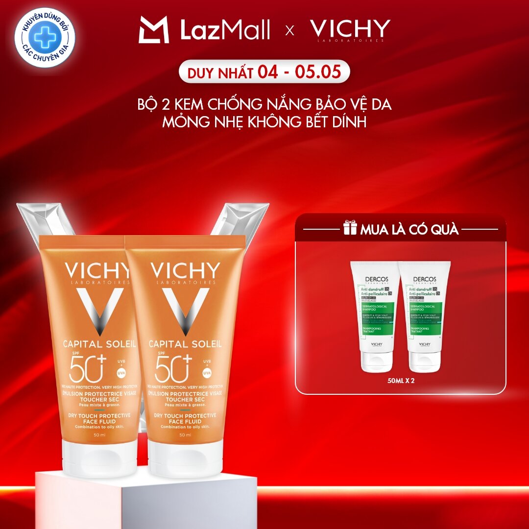 Bộ 2 kem chống nắng không gây nhờn rít Vichy Ideal Soleil Dry Touch SPF 50 Chống Tia UVA + UVB 50ml