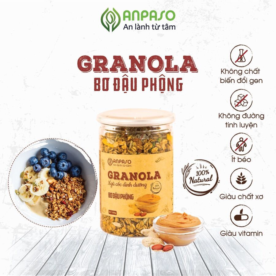 Granola Siêu Hạt Vị bơ đậu phụng Anpaso 300g