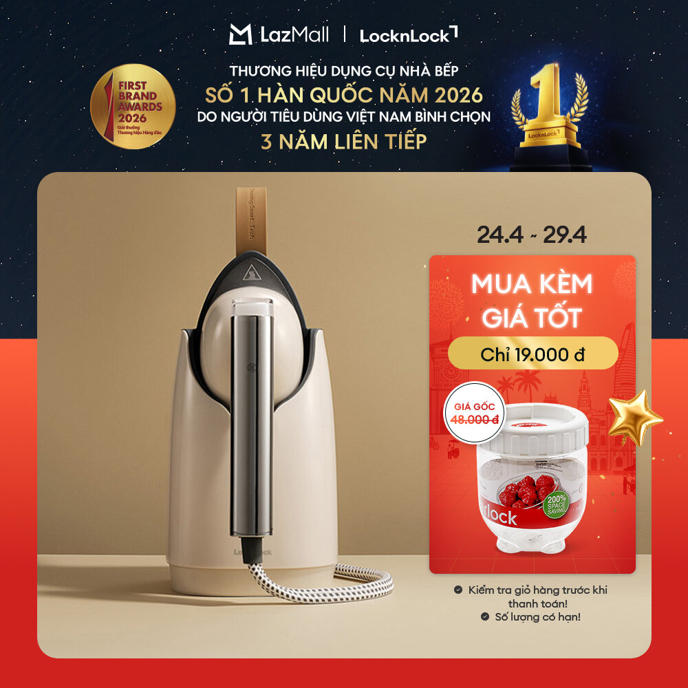 Bàn ủi hơi nước LocknLock Garment steamer ENI218IVY 220-240V, 50-60Hz, 1370-1630W, Dung tích 800ml - Màu ngà