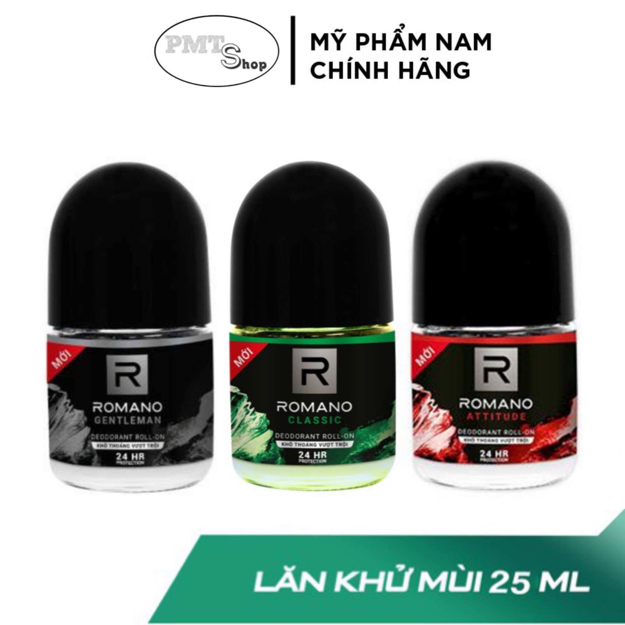 Combo 2 chai Lăn Ngăn Mùi ROMANO Classic / Attitude / Force / Gentleman khử mùi khô thoáng 25ml