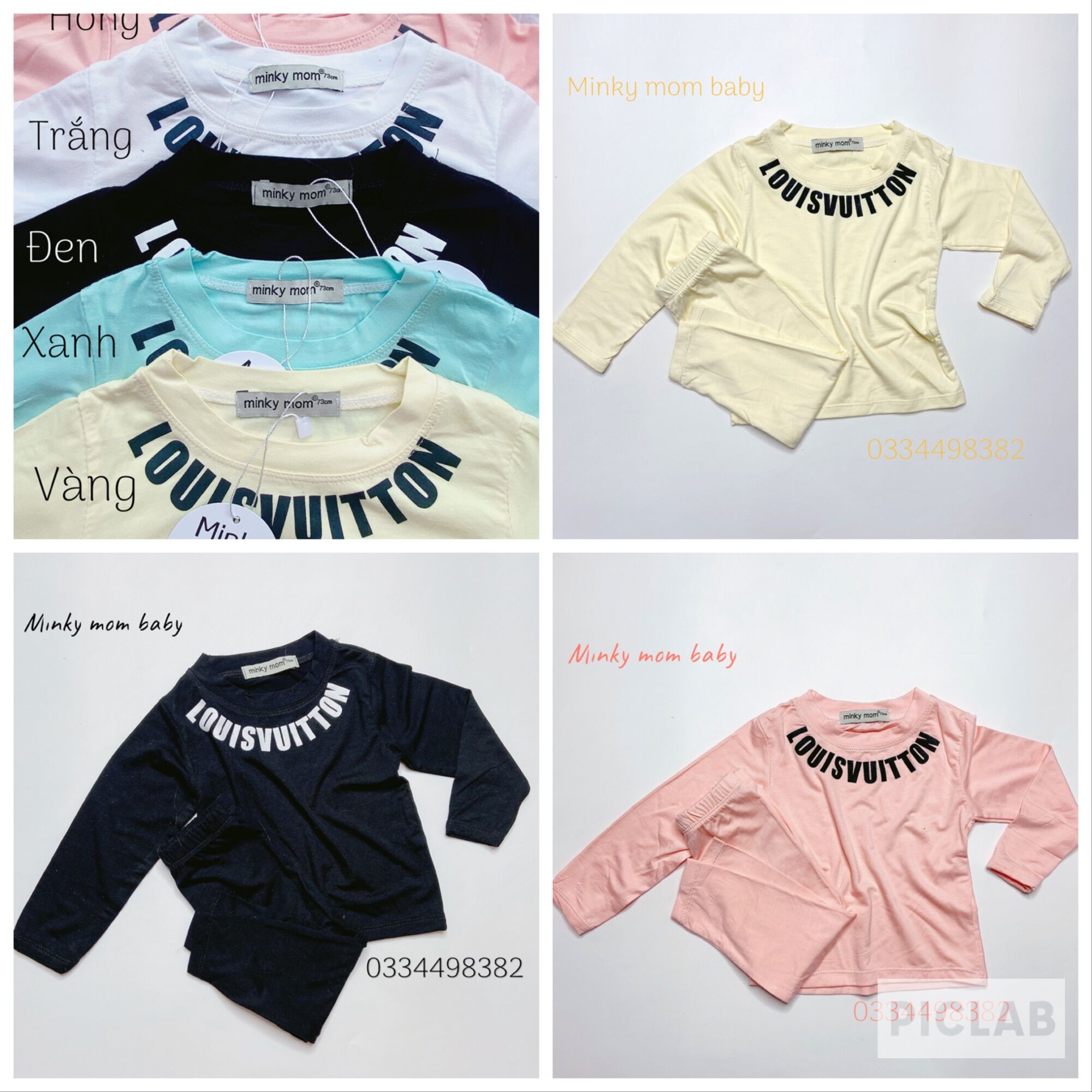 Set bộ minky mom tay dài quần dài thun lạnh cho bé trai và bé gái lvt