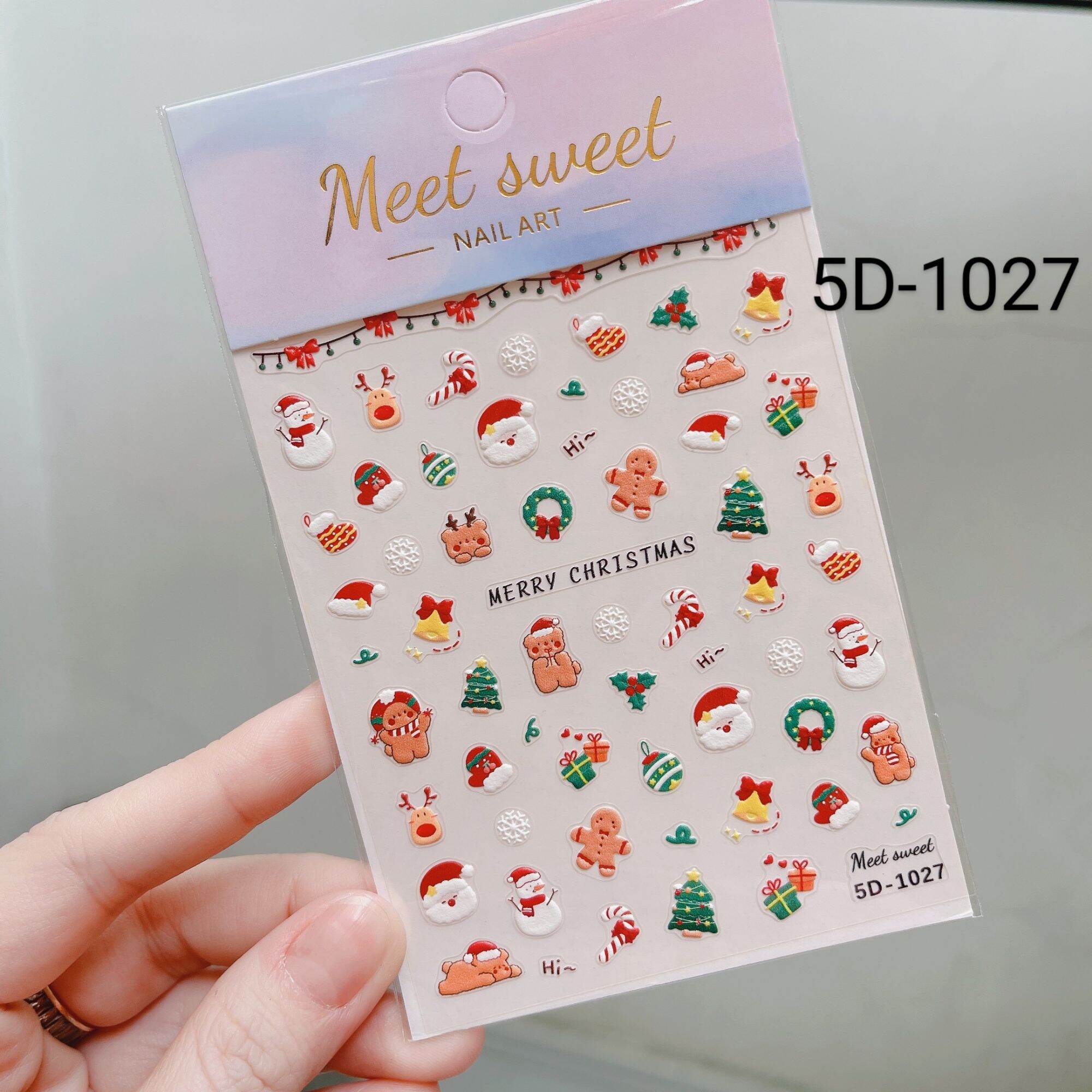 Sticker dán móng tay nail Noel giáng sinh 5D lụa trang trí móng tay