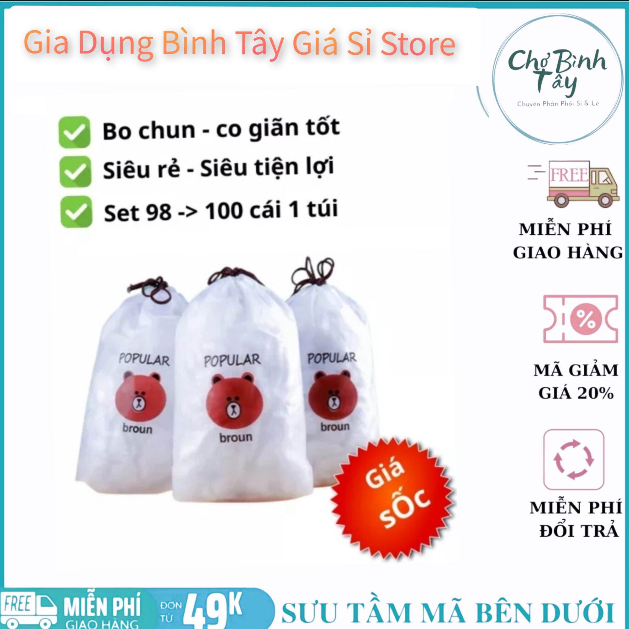 Màng bọc thực phẩm co giãn bo chun combo sét 100 chiếc tặng kèm túi gấu popular , túi bọc - Màn bọc thực phẩm siêu bền đẹp co giãn siêu - Tui chun bọc đồ ăn co giãn