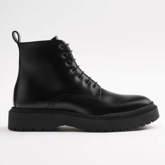 Giày boots da đen đế dày Zara authentic CHUNKY size 40