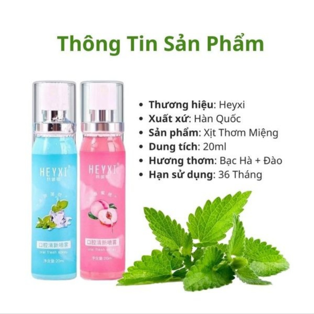 Xịt Thơm Miệng Heyxi. Xịt Thơm Miệng Hương Đào & Bạc Hà