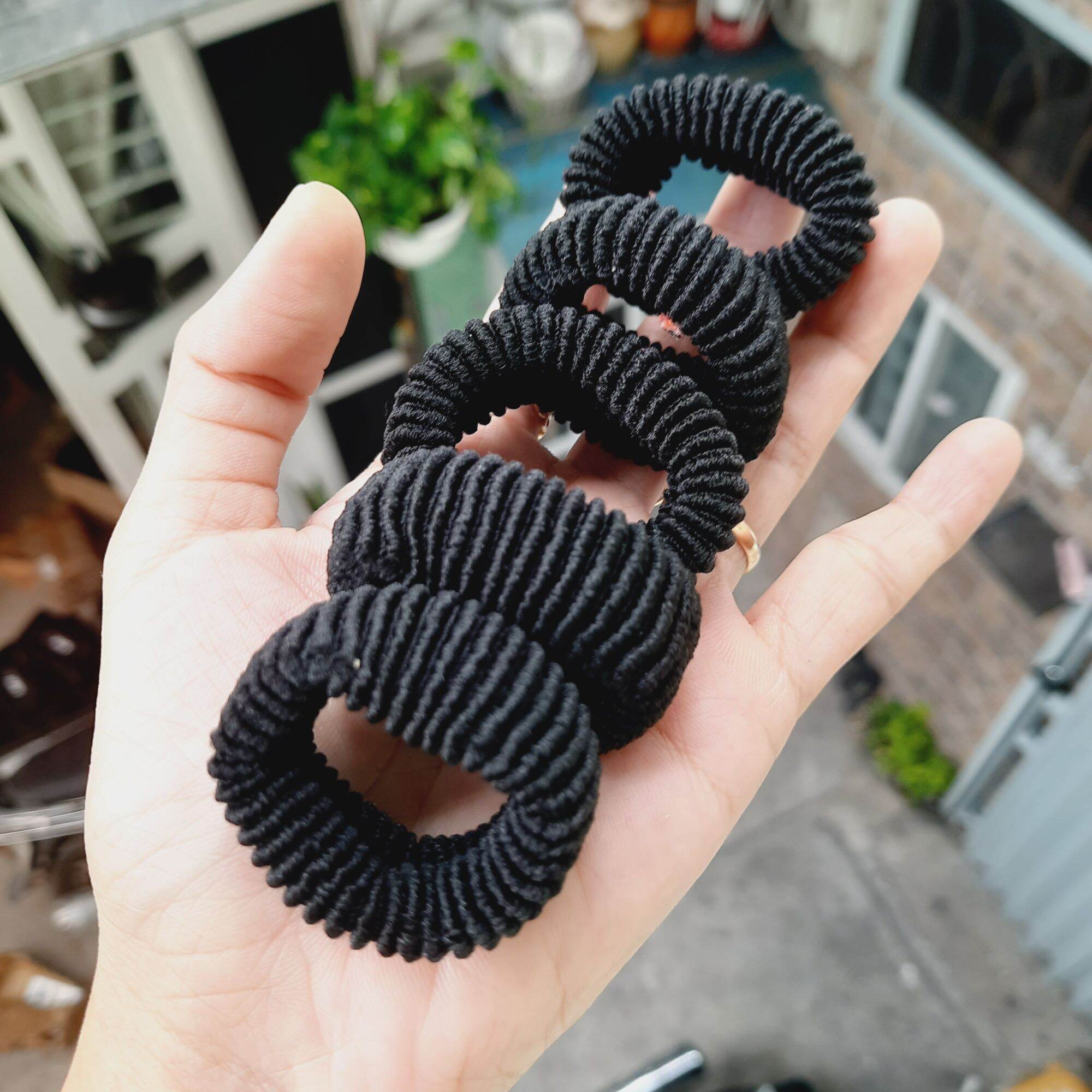 Túi 10 thun cột tóc sọc màu đen bản vừa