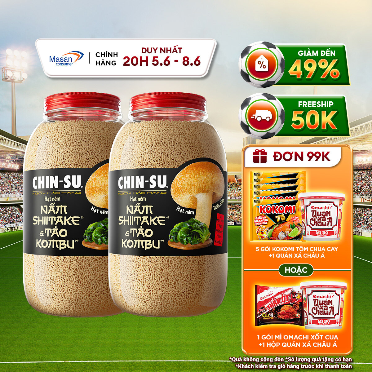 (Chọn loại) Hạt nêm CHIN-SU Nấm Shiitake  Tảo Kombu hũ x 450gr