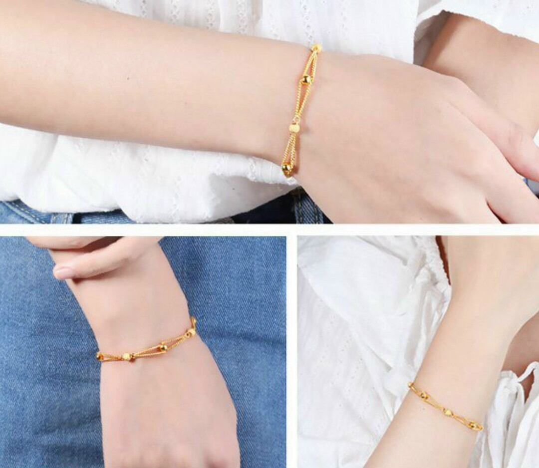 Lắc tay titan dây đôi bi mạ vàng