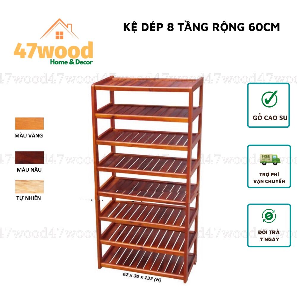 Kệ giày dép 8 tầng 60cm, gỗ cao su bền đẹp chắc chắn - Kệ dép 8 tầng 60cm