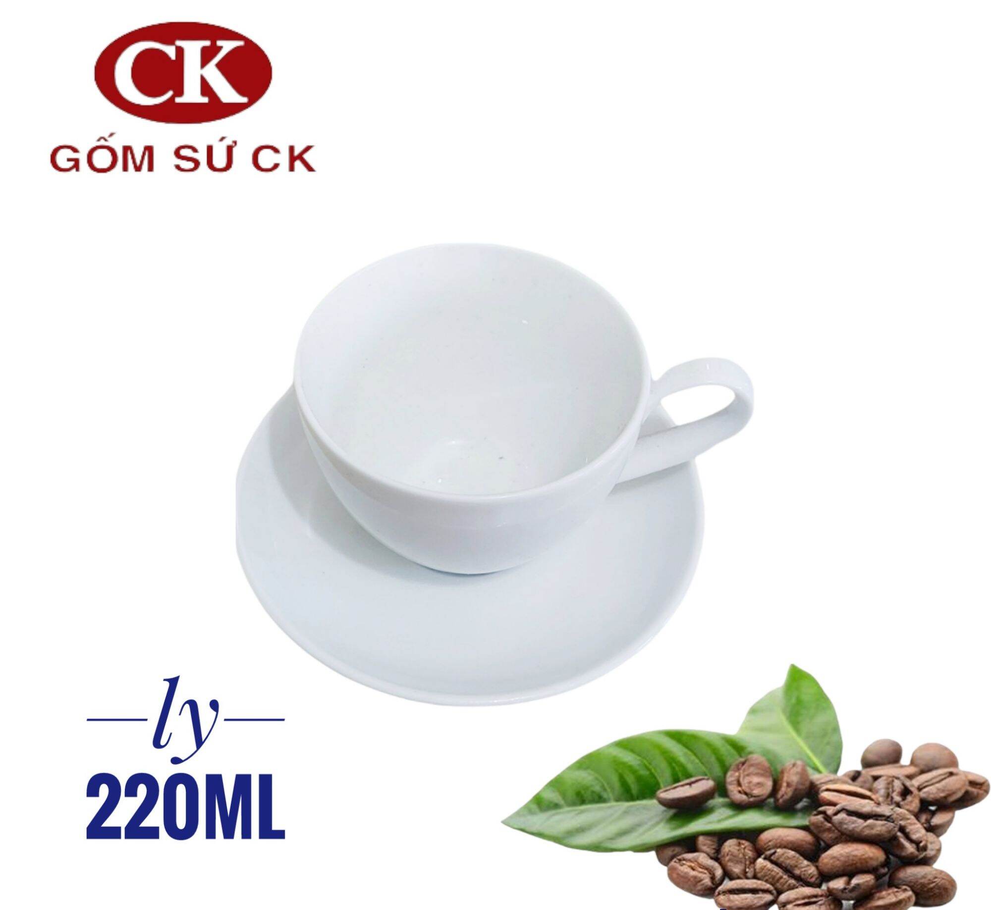 Tách cafe capuchino kèm đĩa kê gốm sứ CK Việt Nam 180ml,220ml