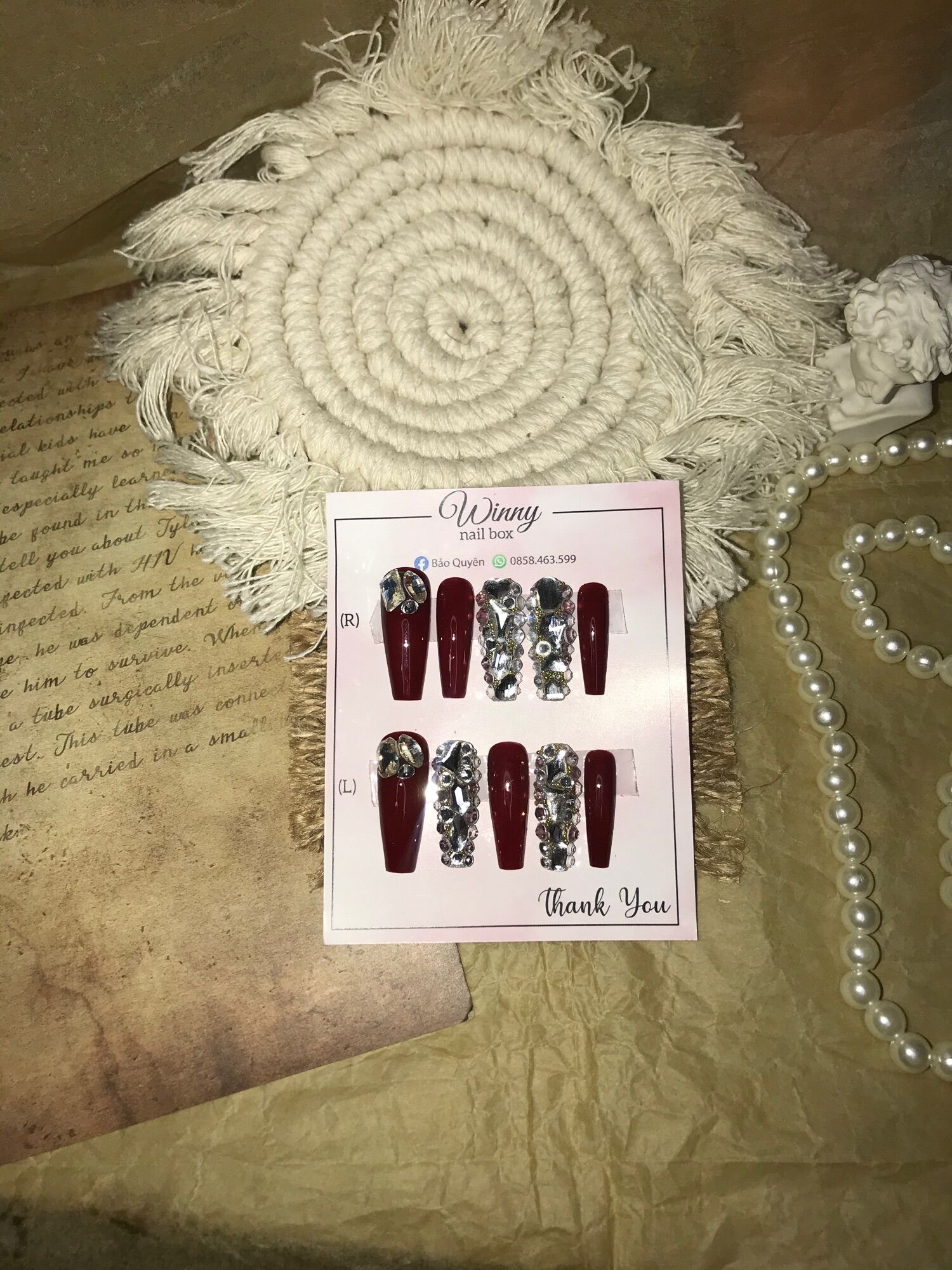 Nailbox móng up móng giả đỏ đính đá cao