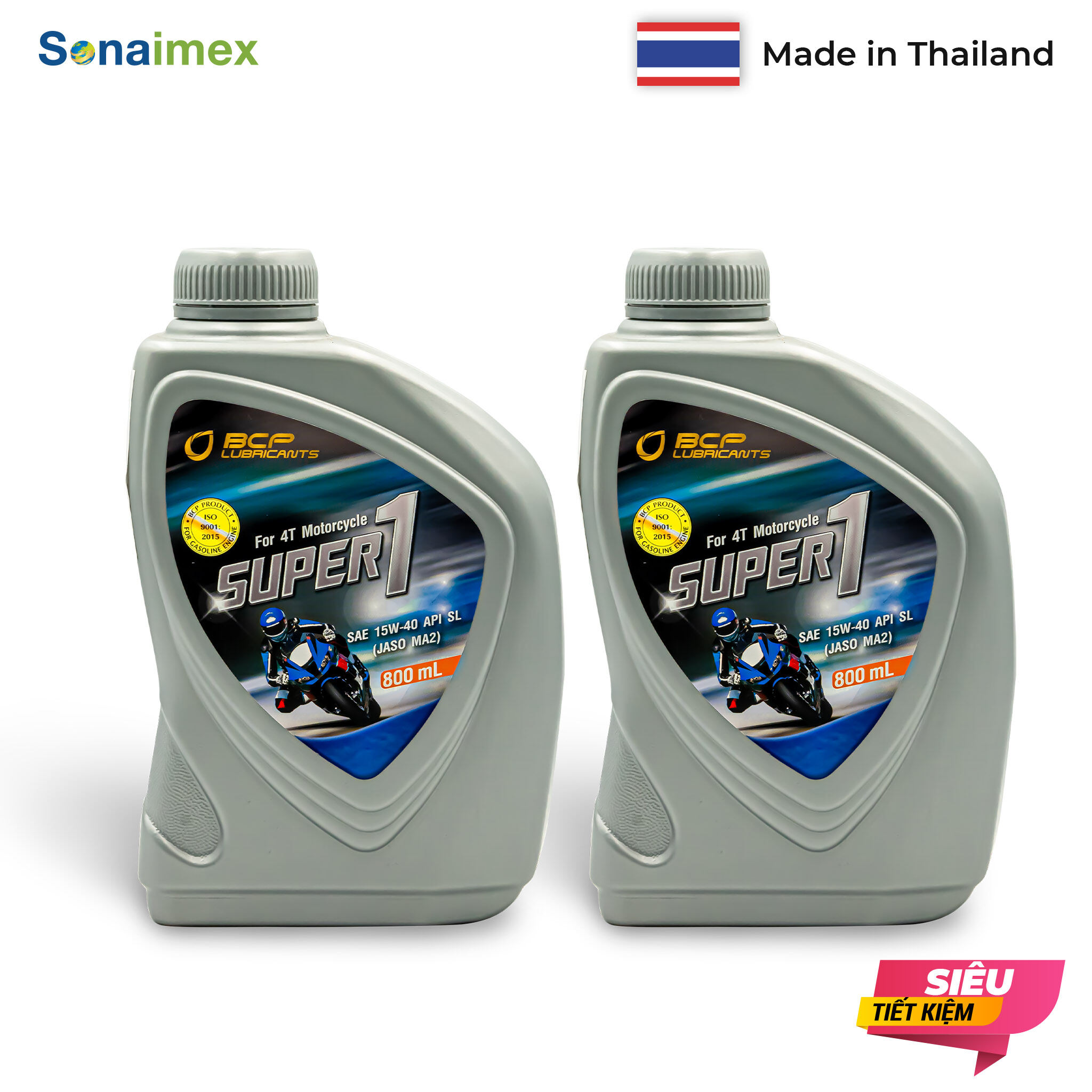 Combo 2 Chai Nhớt Xe Số BCP Thái Lan 0.8L SUPER 1 SAE 15W40, API SL, JASO MA2 - Dầu nhớt xe máy BCP Thái Lan nhập khẩu 100%
