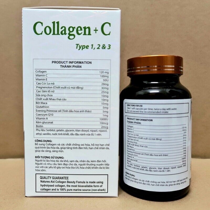 [HCM]ĐẸP DA SÁNG DA COLLAGEN + C Lọ 60 Viên