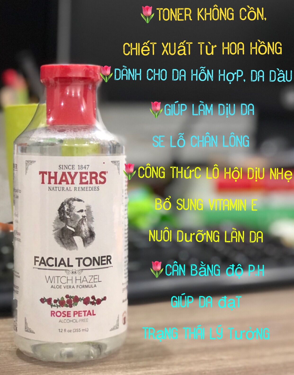 Nước hoa hồng không cồn Thayers - bản Hoa hồng 355ml