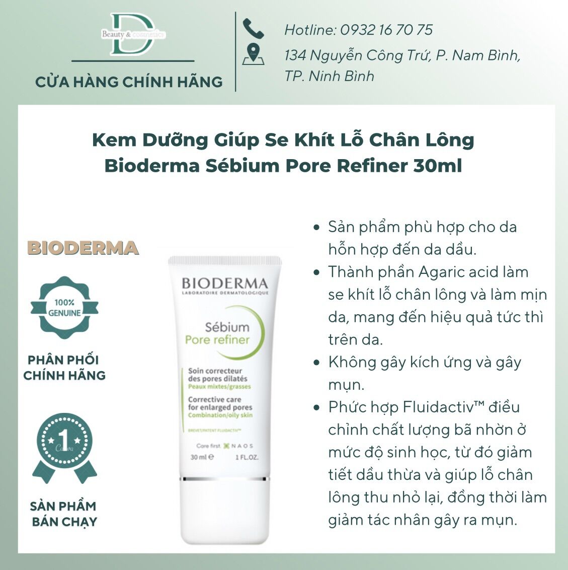 [CHÍNH HÃNG] Kem dưỡng Se khít lỗ chân lông Bioderma Sebium Pore Refiner 30ml  dành cho da dầu