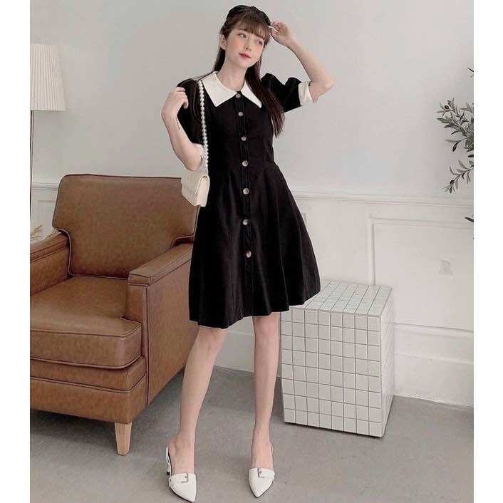 Đầm sơ mi cổ trắng 3 màu