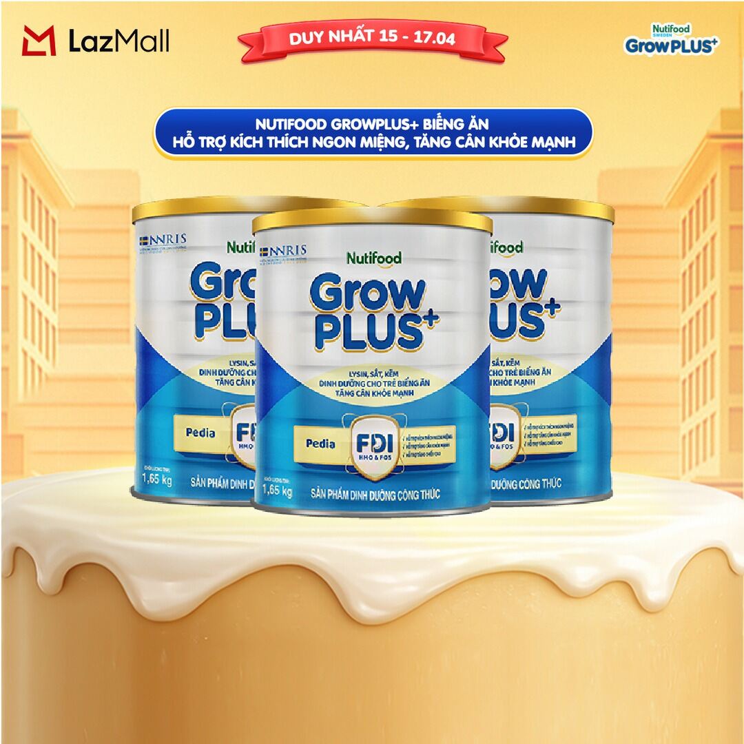 Combo 3 Sữa Bột Nutifood GrowPLUS+ Biếng Ăn (Xanh)  - Hỗ Trợ Kích Thích Ngon Miệng, Tăng Cân Khỏe Mạnh (3 Lon 1,65 Kg)
