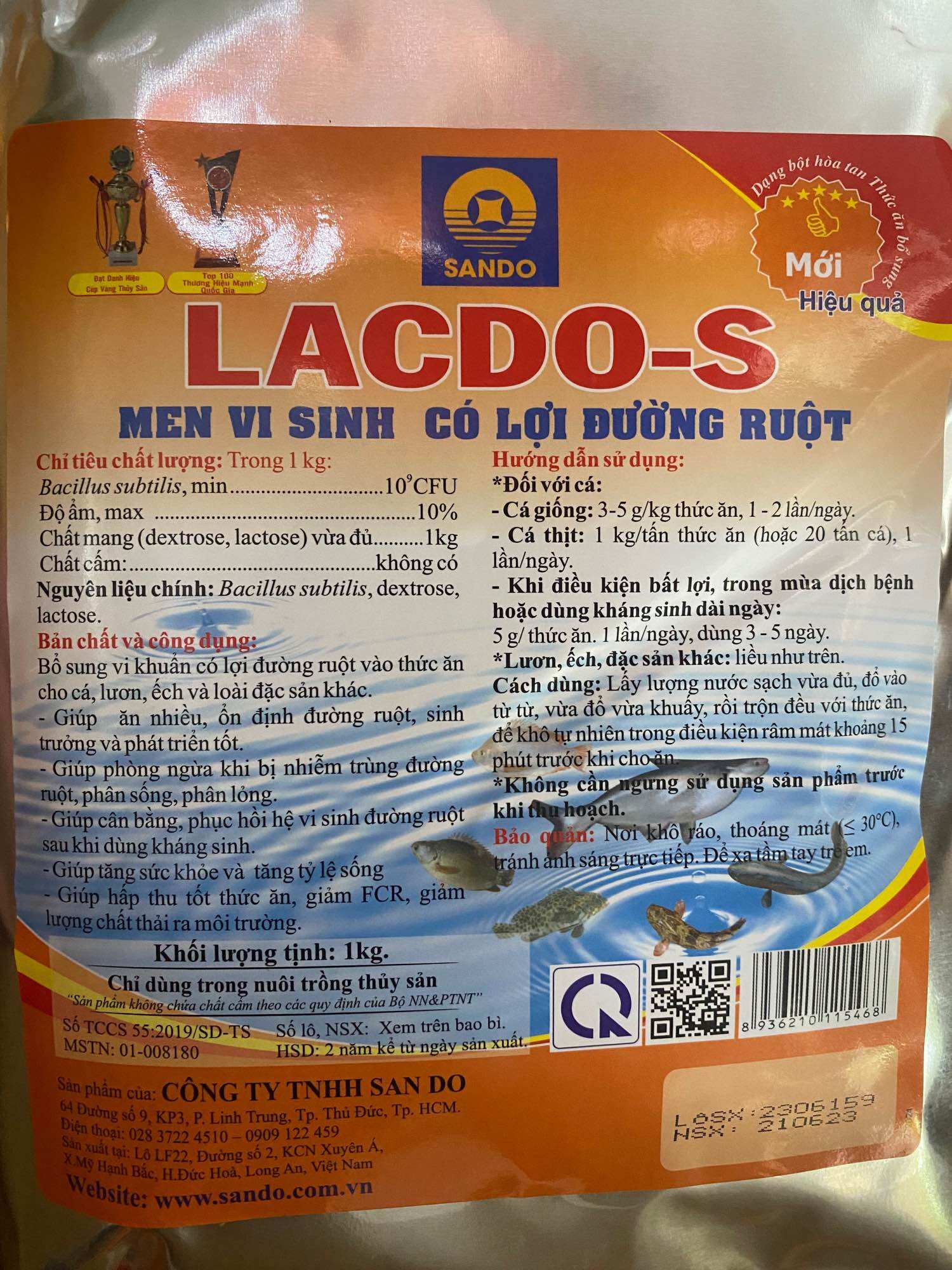 LACDO- S men tiêu hoá vi sinh cho cá lươn ếch