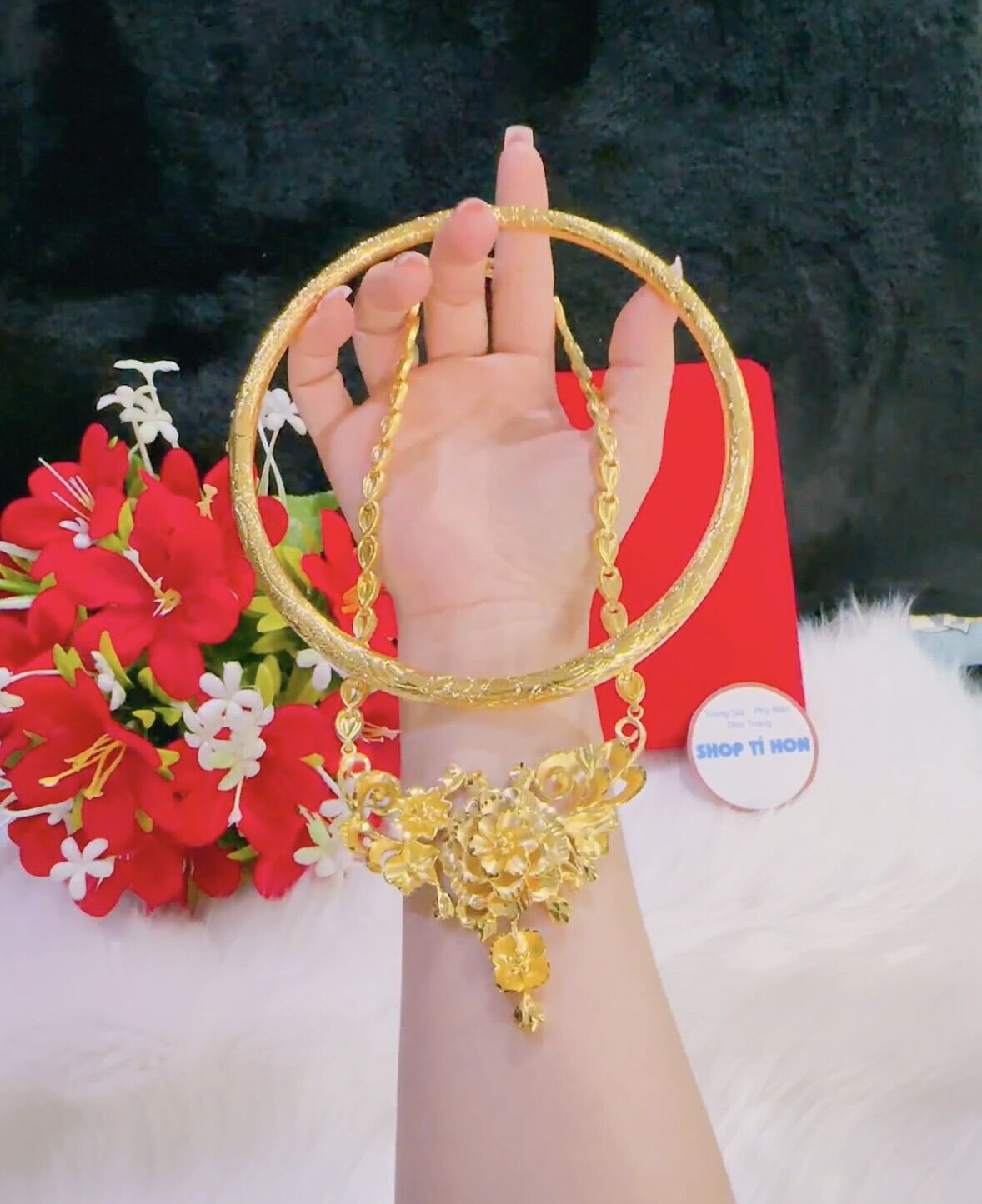 Set bộ vàng cưới cô dâu mạ vàng 24k cao cấp ( gồm 2 kiềng 1 dây )