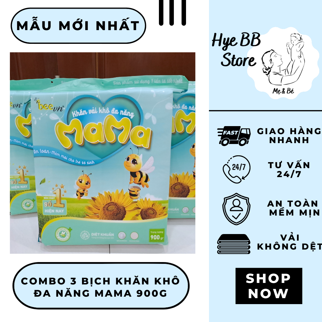 [HÀNG CHÍNH HÃNG] COMBO 3 BỊCH KHĂN VẢI KHÔ ĐA NĂNG MAMA 900G