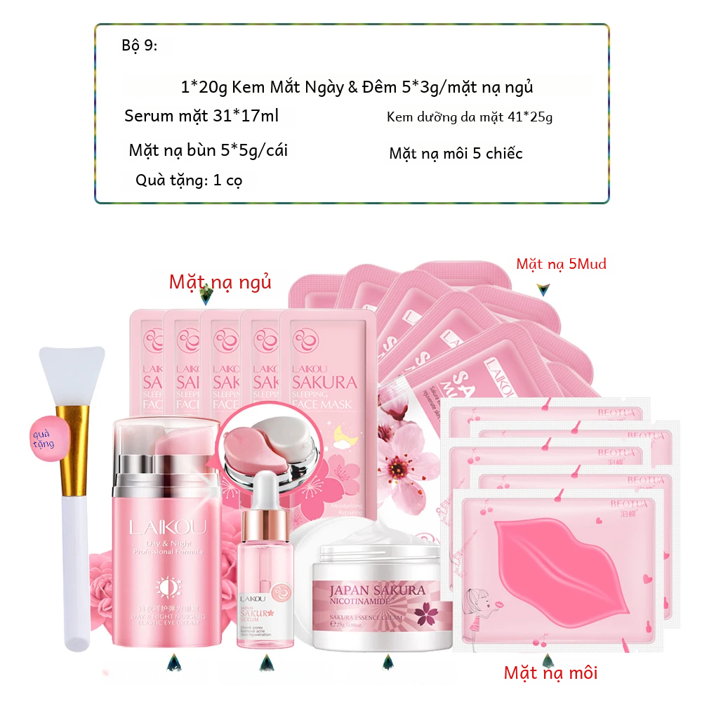 Sakura Set Kem Dưỡng Trắng Da Mặt nạ 24k Bộ chăm sóc da dành cho nam và nữ Dưỡng ẩm Làm đẹp Chăm sóc sức khỏe
