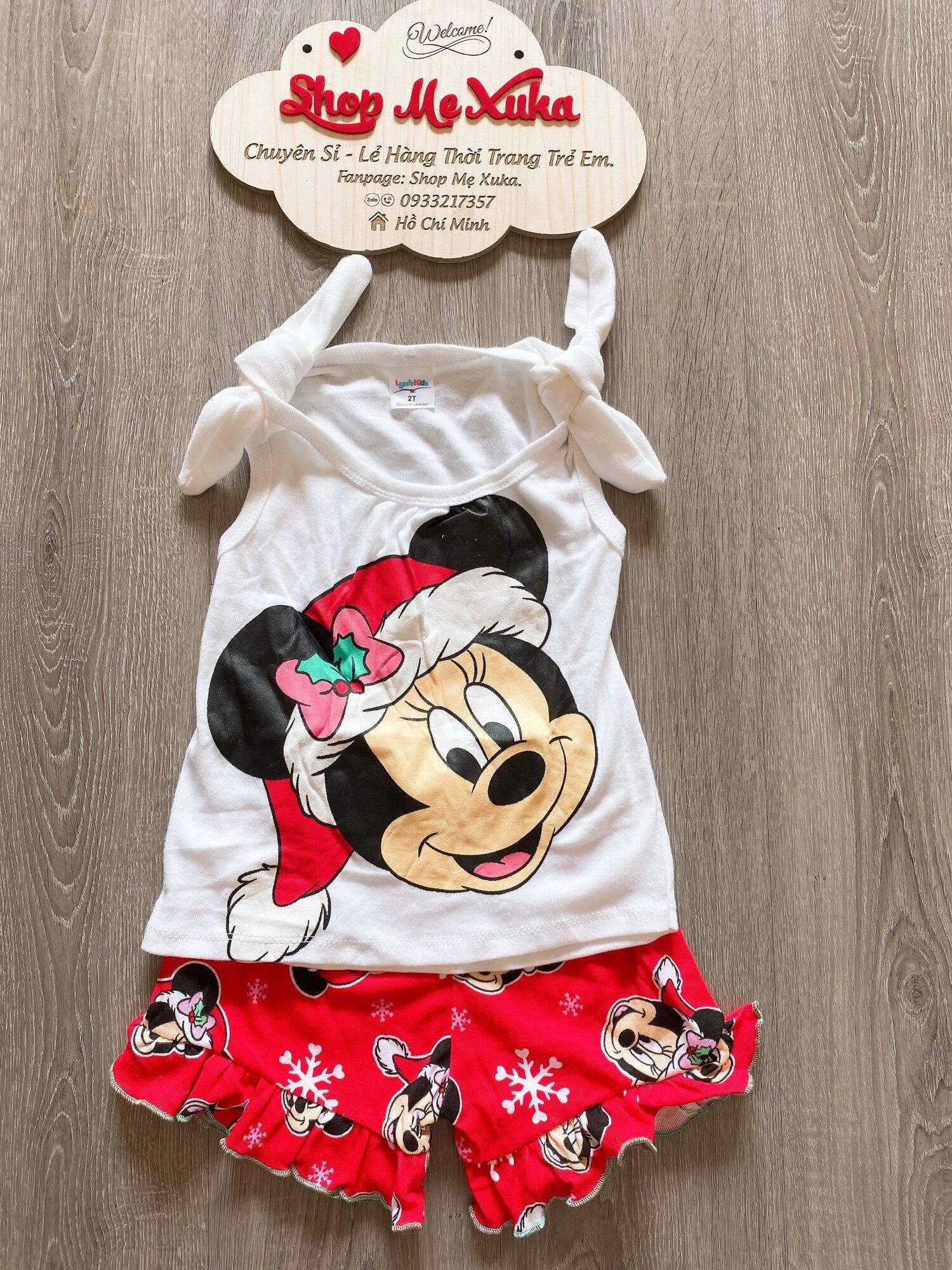 Bộ sát nách nơ vai bé gái hình Mickey