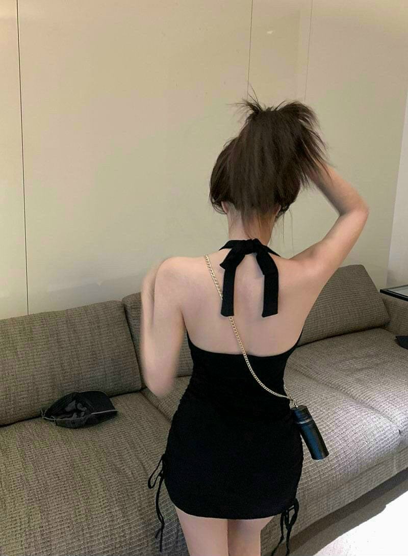 Đầm Body Cột Dây Hở Lưng Rút Dây Sườn