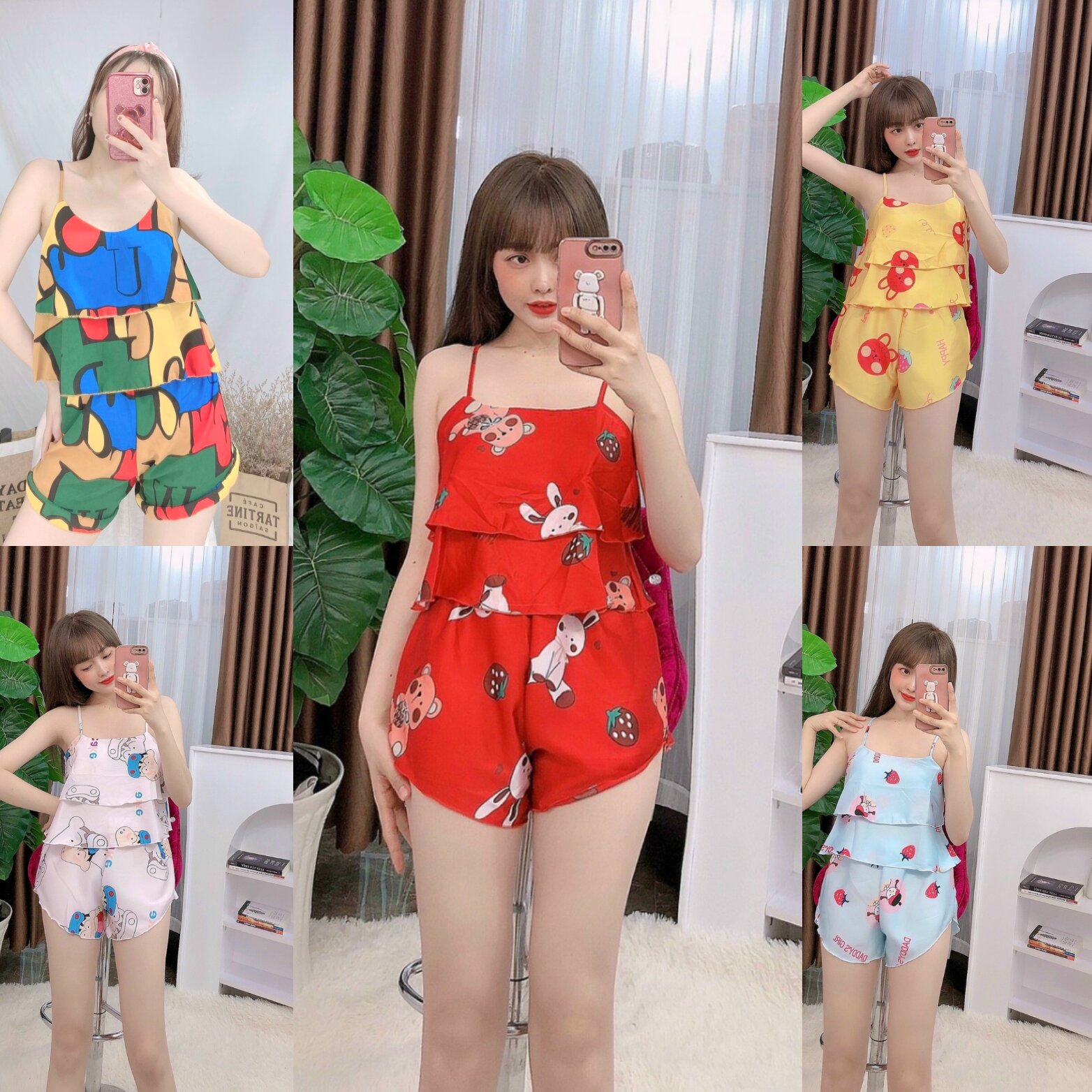 Đồ Bộ Lụa Nữ Mặc Nhà Kiểu Mới Hai Tầng Rẻ Đẹp - M43