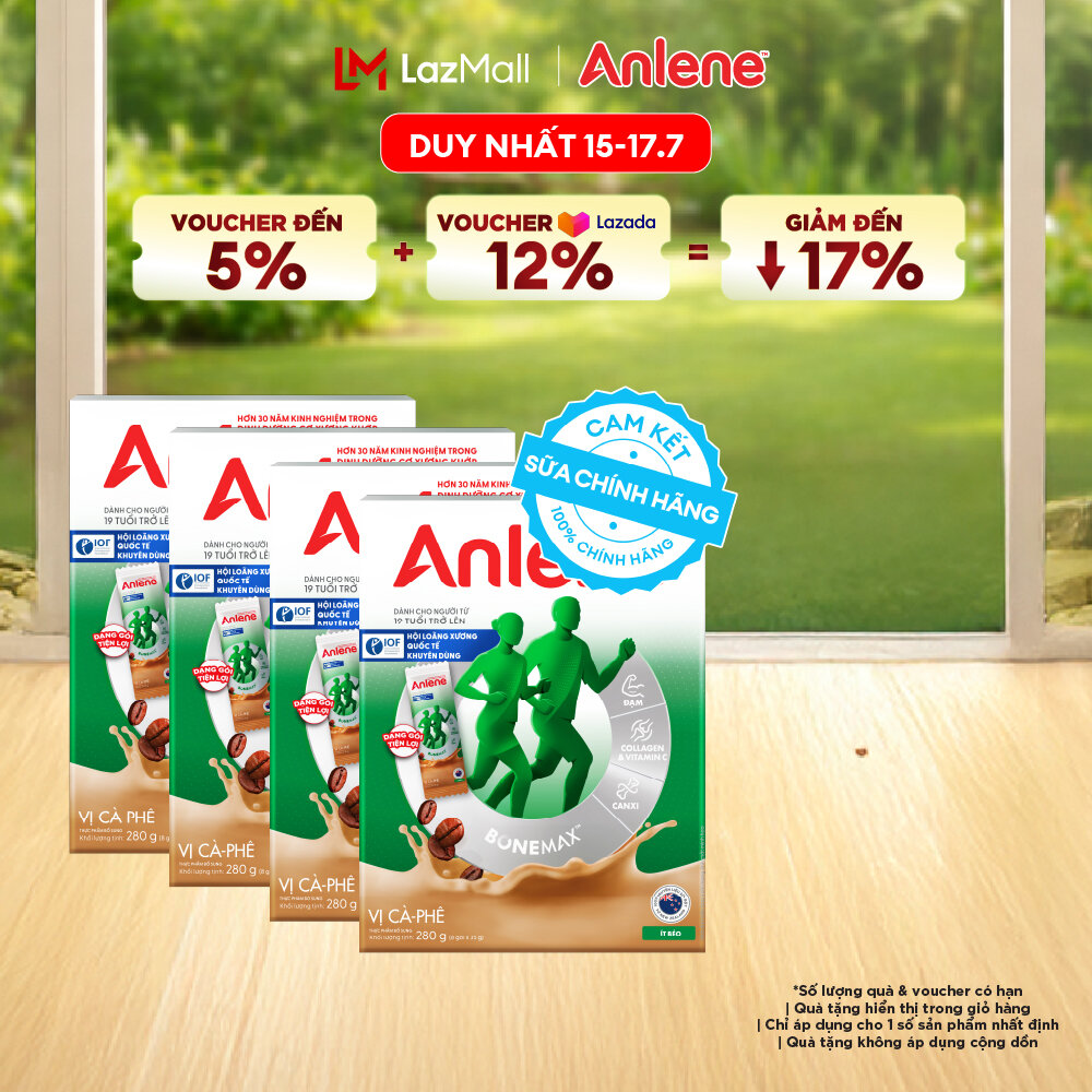 [Voucher giảm đến 26%]Combo 4 Sữa Bột Anlene Hương Cà Phê Dạng Gói Tiện Lợi (8 Gói x 35G)