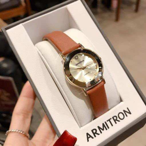 Đồng hồ nữ Armitron dây da cam đất, kích thước 24mm
