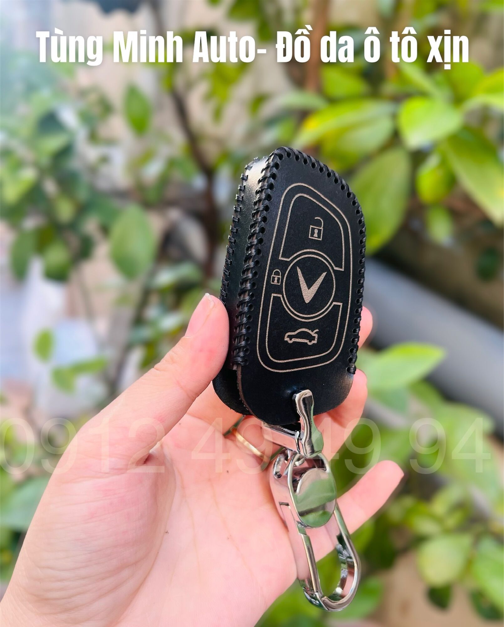 Bao da móc khoá ô tô vinfast lux a lux sa lux a2.0 lux sa 2.0 bọc chìa khoá da thật khâu tay