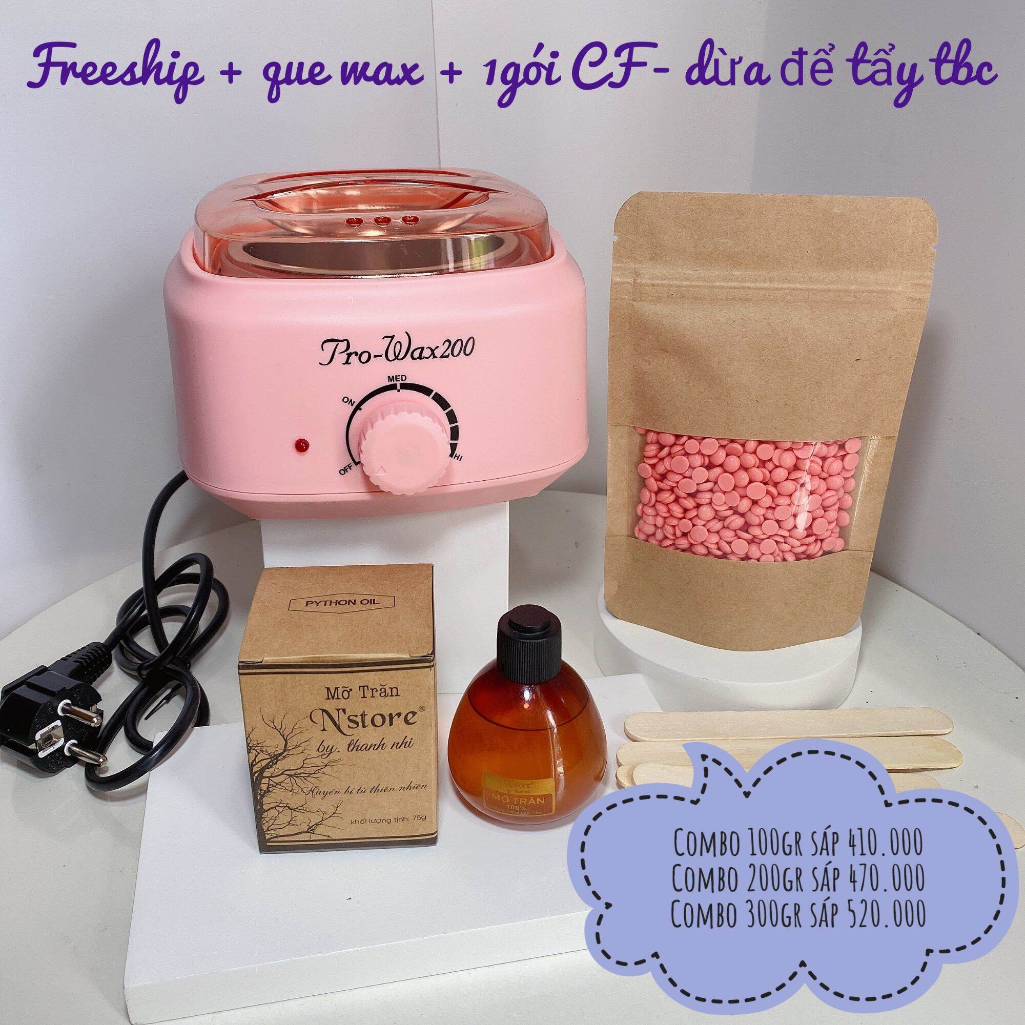 Combo waxing – triệt lông (1nồi prowax200 1mỡ trăn nguyên chất sáp wax beans tặng 1 gói bột càphe dừa)