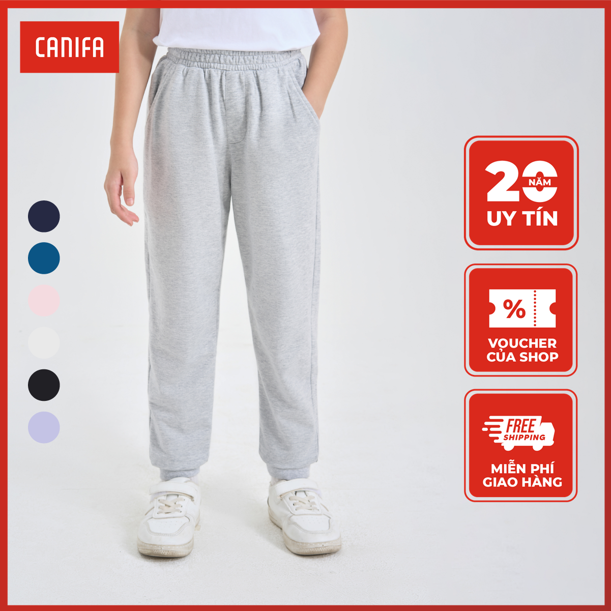 [CHỈ 5.11, GIẢM TỚI 50%] Quần nỉ unisex trẻ em CANIFA basic có túi bo gấu MS24 3BP23W002