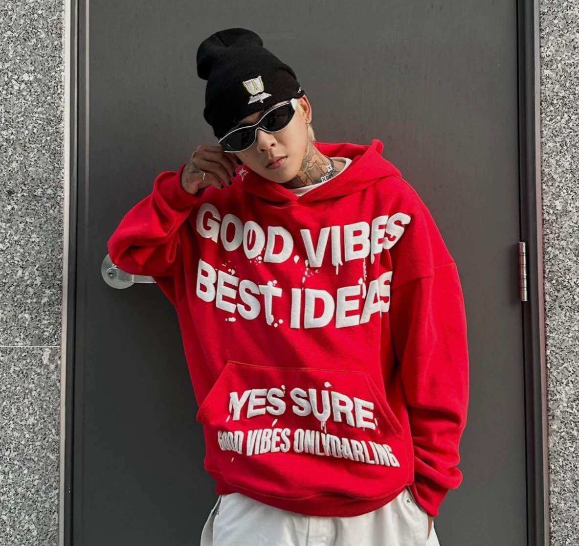 Áo khoác hoodie form rộng unisex nam nữ GOOD VIBES Áo khoác hoodie form rộng nam nữ chất vải nỉ ngoại dày dặn
