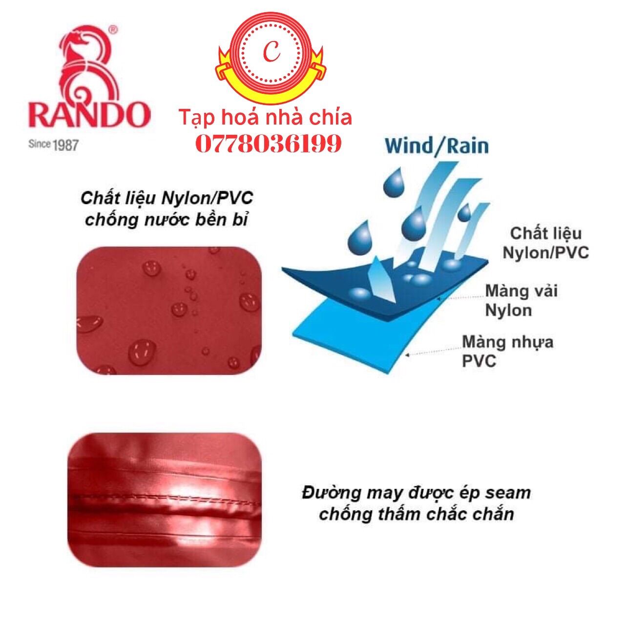 ÁO MƯA BÍT 1 NGƯỜI CAO CẤP THƯƠNG HIỆU RANDO( sỉ ib)