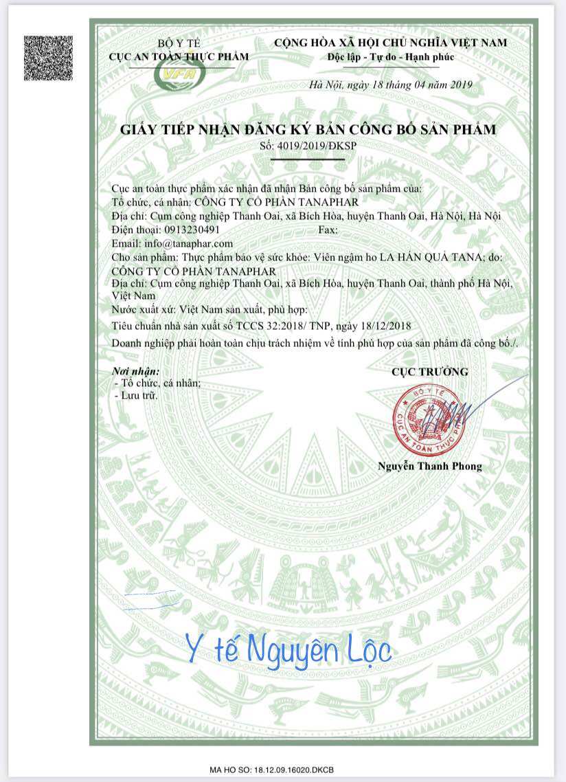 Viên ngậm ho La Hán Quả TANA có đường (Hộp 3 vỉ x 8 viên)