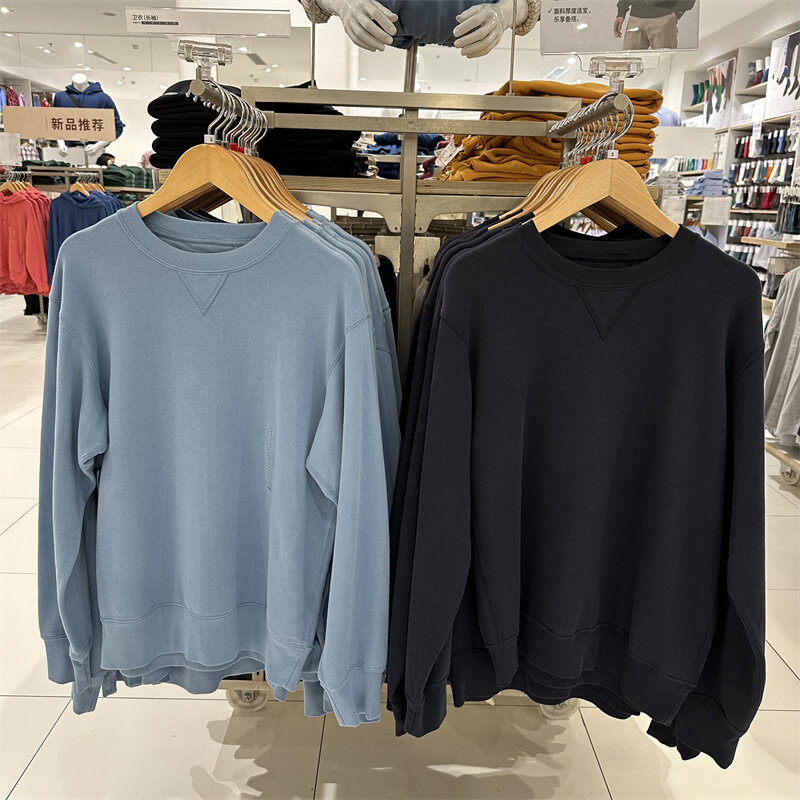 Áo Hoodie Cổ Tròn Dài Tay Thường Ngày Cho Nam Nữ Mùa Xuân Thu Màu Trơn Thể Thao Cổ Điển Cặp Đôi Cotton 100% Dáng Rộng Thoải Mái
