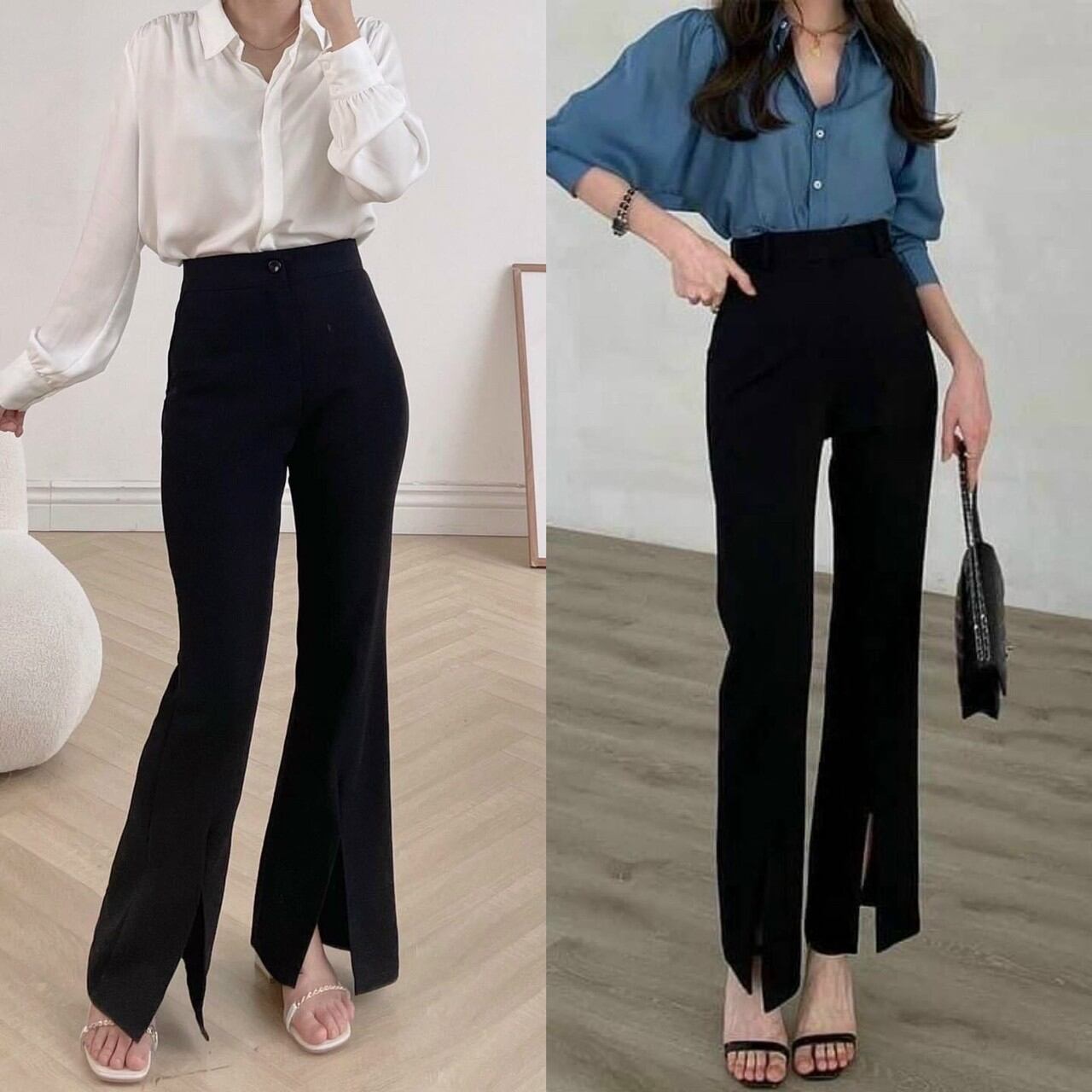 Quần tây nữ ống suông loe xẻ gấu chất vitex Sinsova M2225, quần tây ống loe siêu hách dáng, sinh viên, công sở