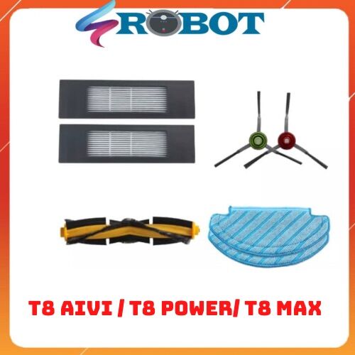 Bộ phụ kiện dành cho robo t8 aivi max power n8 pro, 1 chổi chính, 2 khăn, 2 lọc, 1 cặp chổi ven