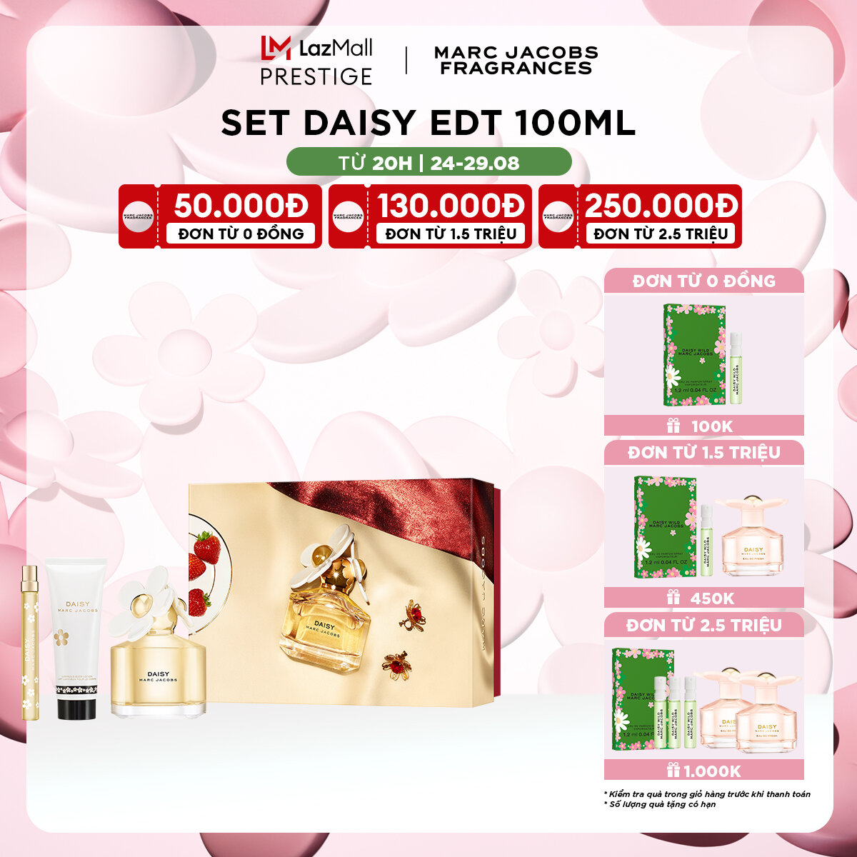 Set nước hoa nữ marc jacobs daisy xm edt 100ml + body lotion 75ml + pen spray edt 10ml