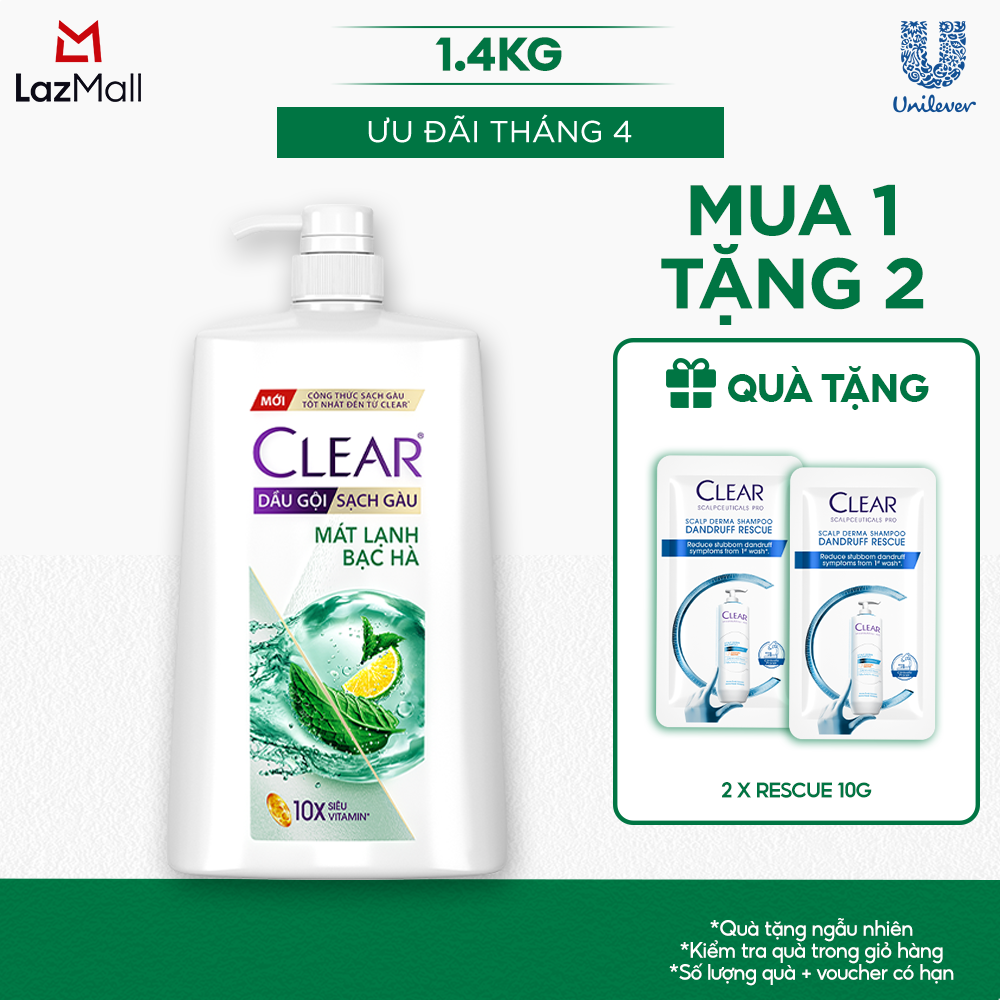 Dầu gội sạch gàu Clear Mát Lạnh Bạc Hà 1.4kg