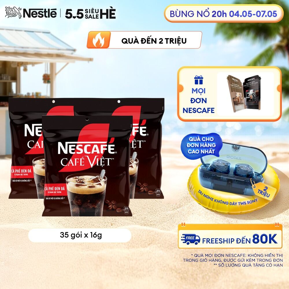 [ƯU ĐÃI THÁNG 4] [FREESHIP HCM] Combo 3 Túi Cà phê hòa tan NESCAFÉ Café Việt Cà phê đen đá (Túi 35 gói x 16g)