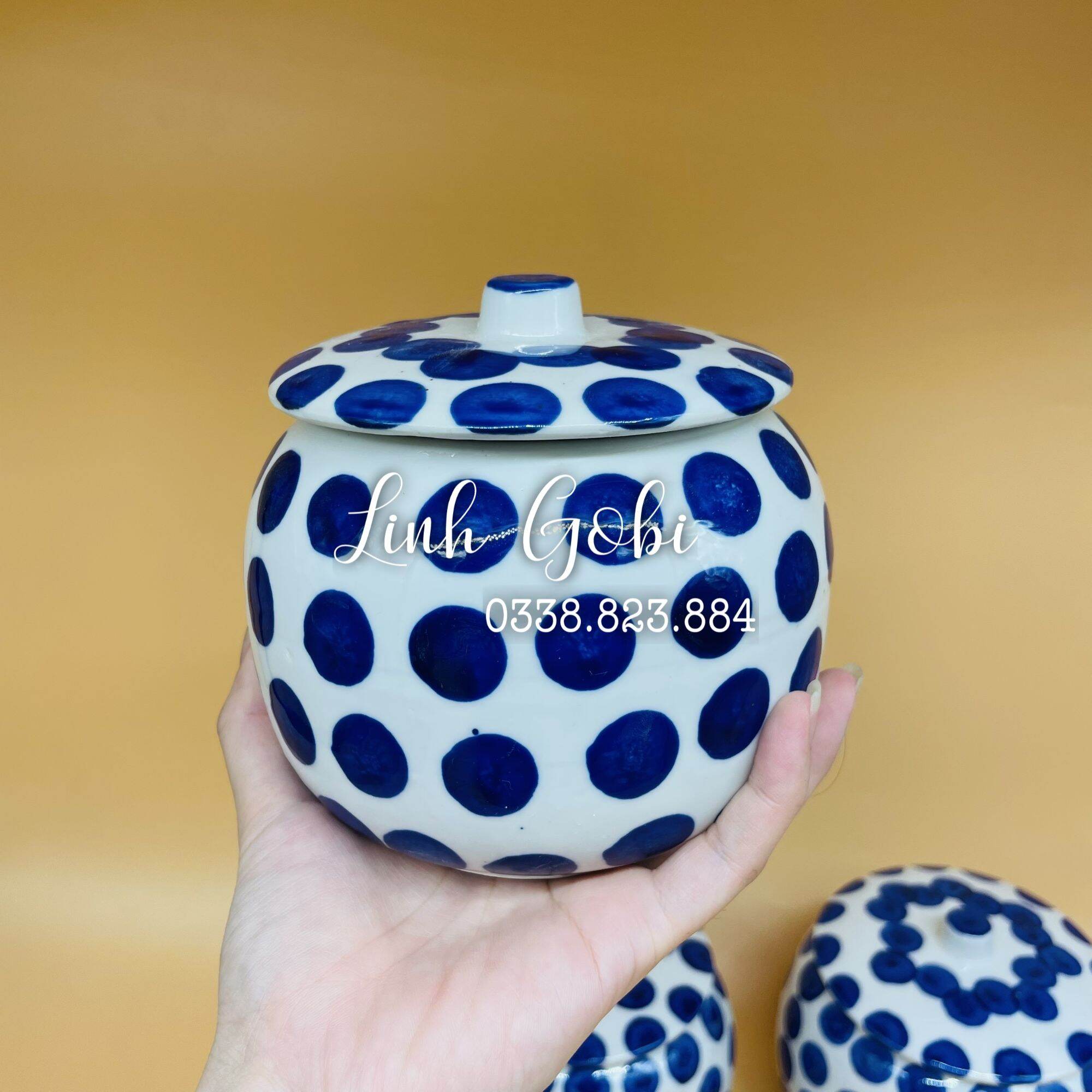 Âu Chấm Bi đựng mỡ, hũ muối dưa cà bằng sứ