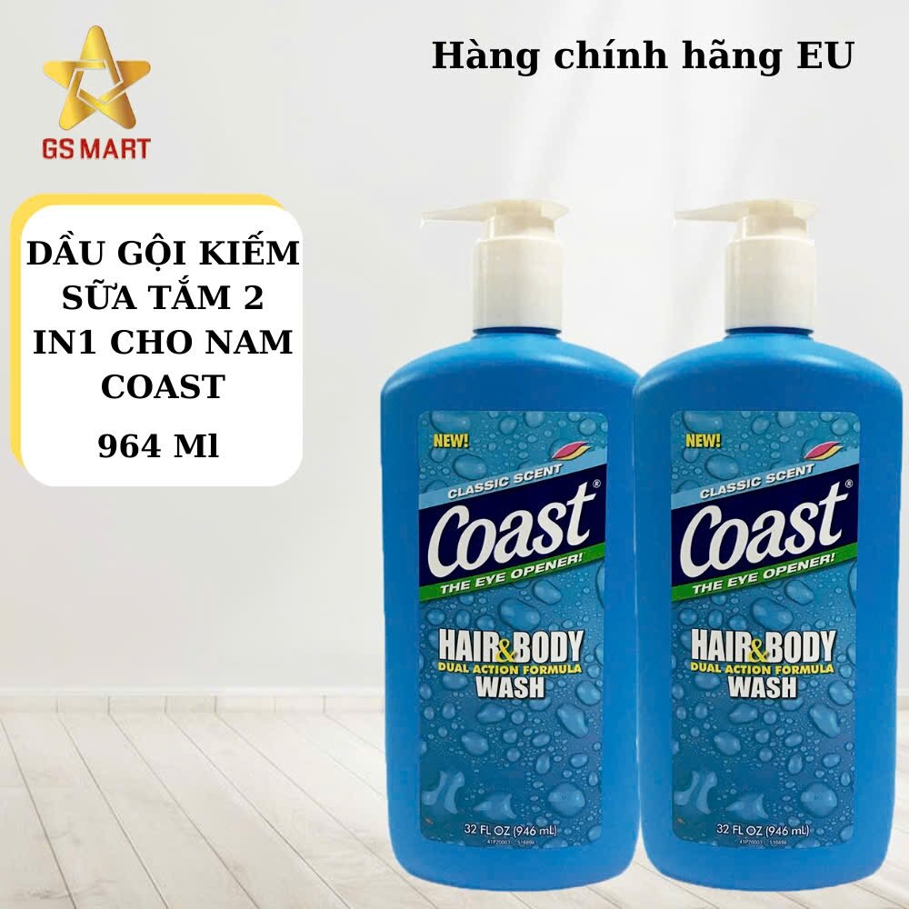 Dầu gội đầu kiêm sữa tắm cho nam Coast hàng Mỹ chai 946ml hương thơm nam tính, chống nhờn cho da, thành phần từ thiên nhiên an toàn cho mọi loại da
